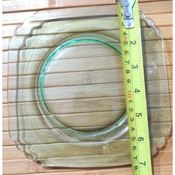 Vintage Green Depression Uranium Vaseline Glass 7x1/2" Plate Rounded Corners - Picture 2 of 10